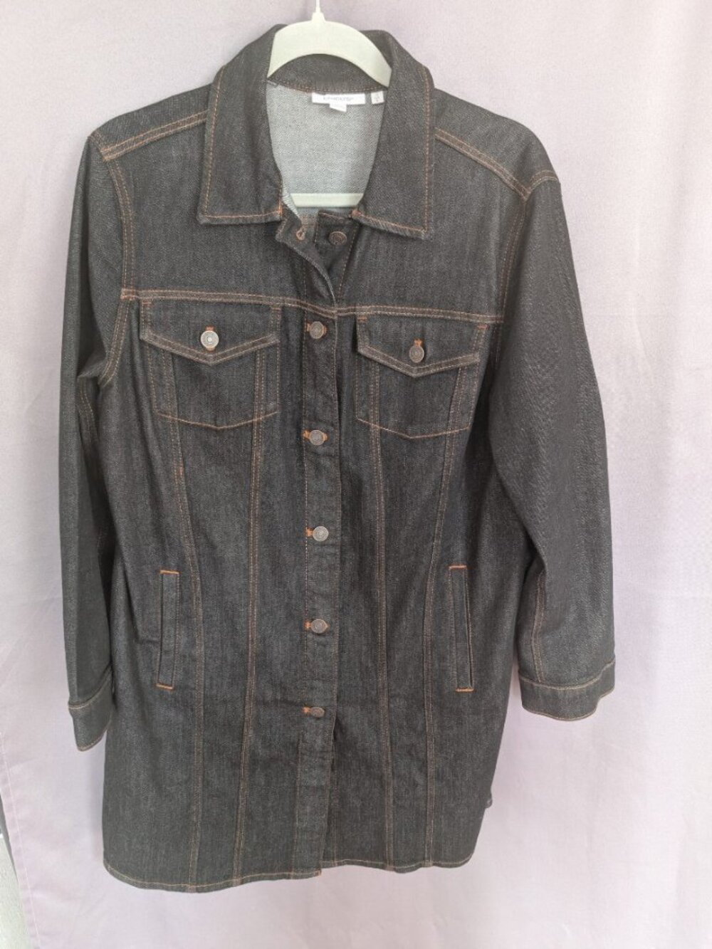 Chico's Black wash denim Jacket with orange thread Size L US